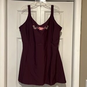 La Isla Dress Swimsuit one piece ‎ Woman's Plus 7X - Burgundy- Attached Brief